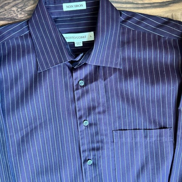 Pronto-Uomo Non-Iron Deep Purple 100% Cotton Pinstripe Button Down Dress Shirt - Picture 6 of 6
